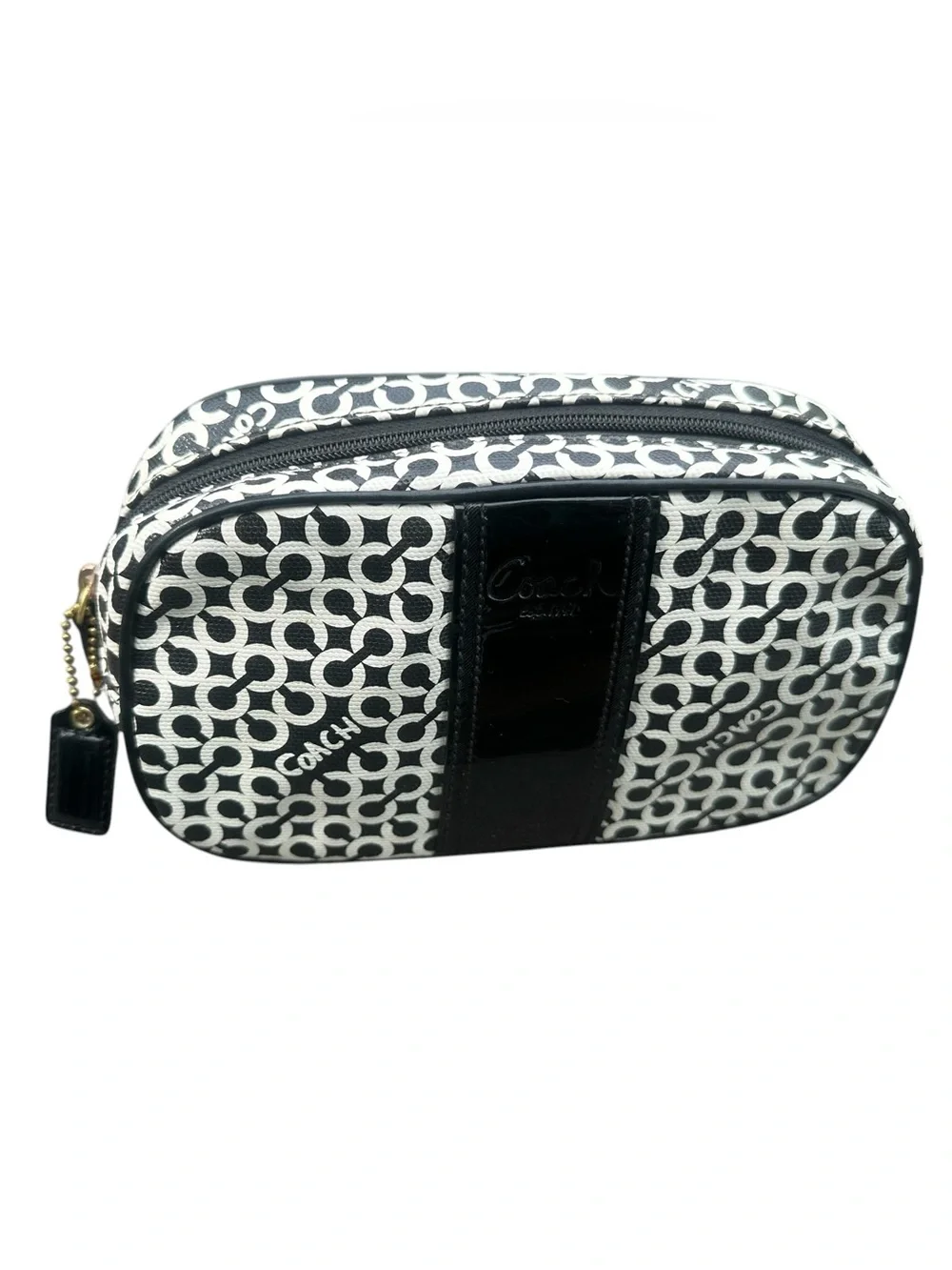 Coach Op Art Y2K Black and White Logo Print Cosmetic Pouch